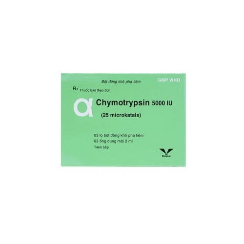 Bột đông khô pha tiêm điều trị phù nề sau chấn thương, phẩu thuật AlphaChymotripsin 5000IU Bidiphar  3 lọ bột x 3 ống dung môi