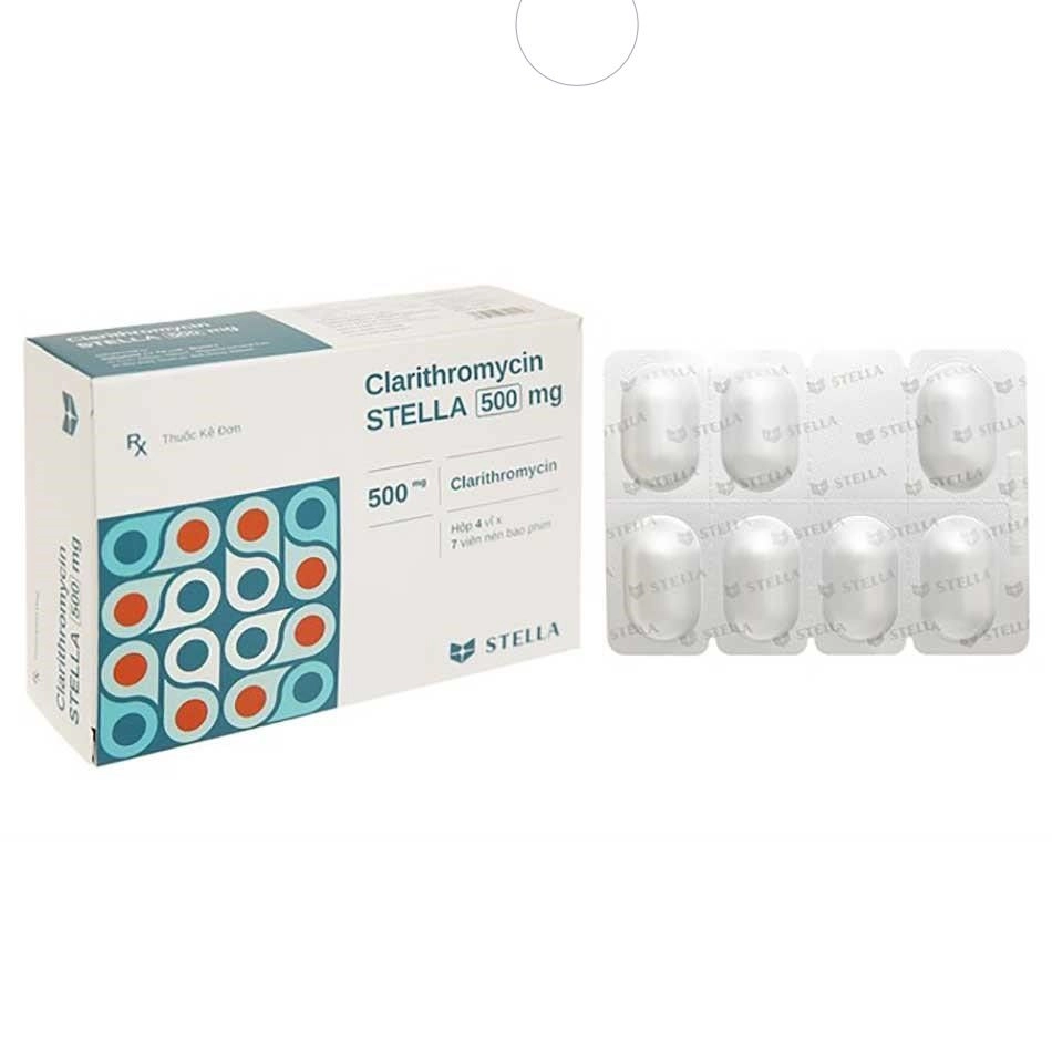 Thuốc kháng sinh Clarithromycin STELLA 500mg hộp 4 vỉ x 7 viên