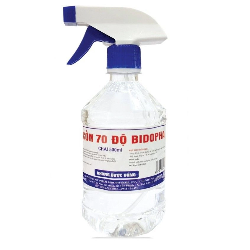 Dung dịch sát khuẩn Cồn 70 độ BIDOPHA (có vòi xịt) chai 500ml