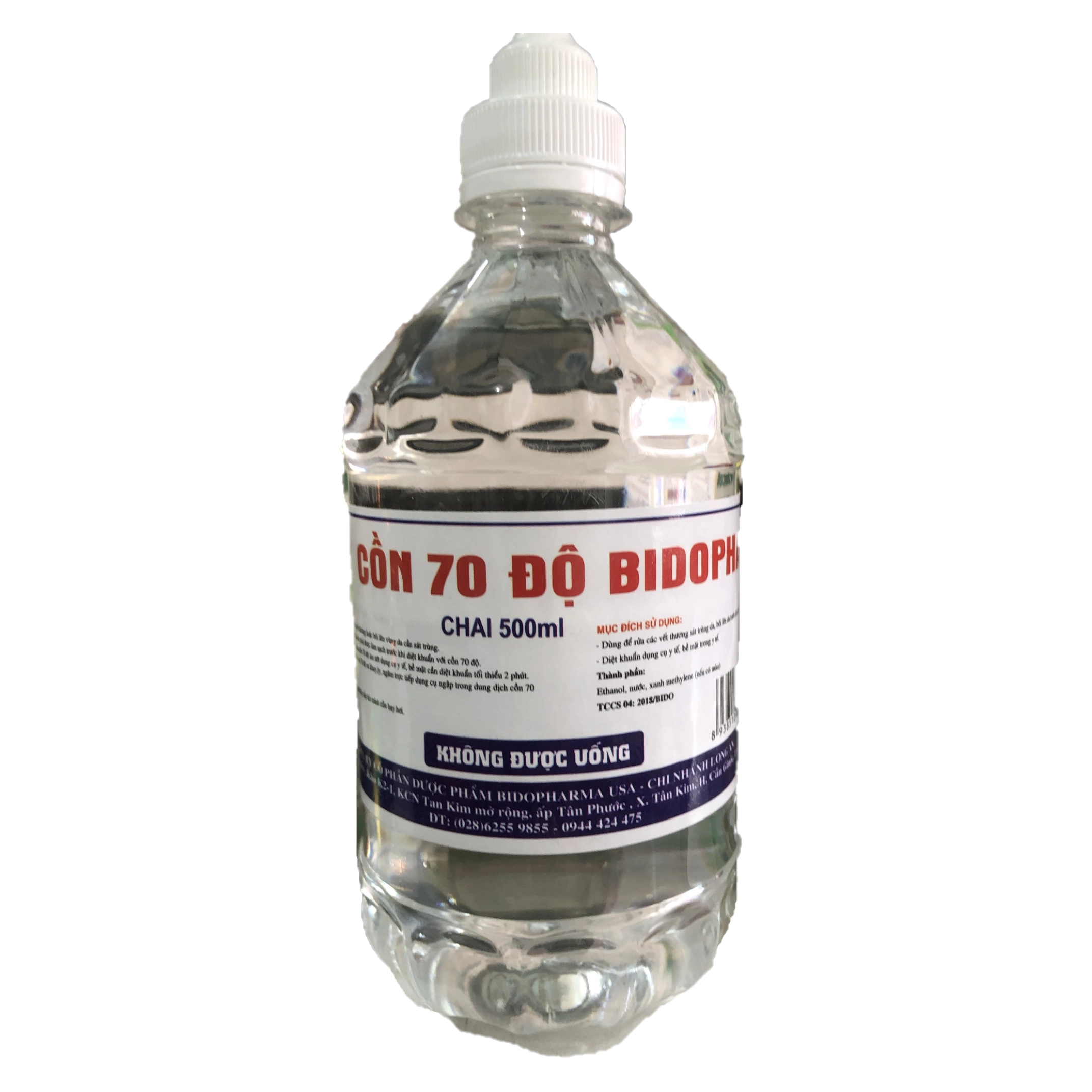 Dung dịch sát khuẩn Cồn 70 độ BIDOPHA (không vòi xịt) chai 500ml