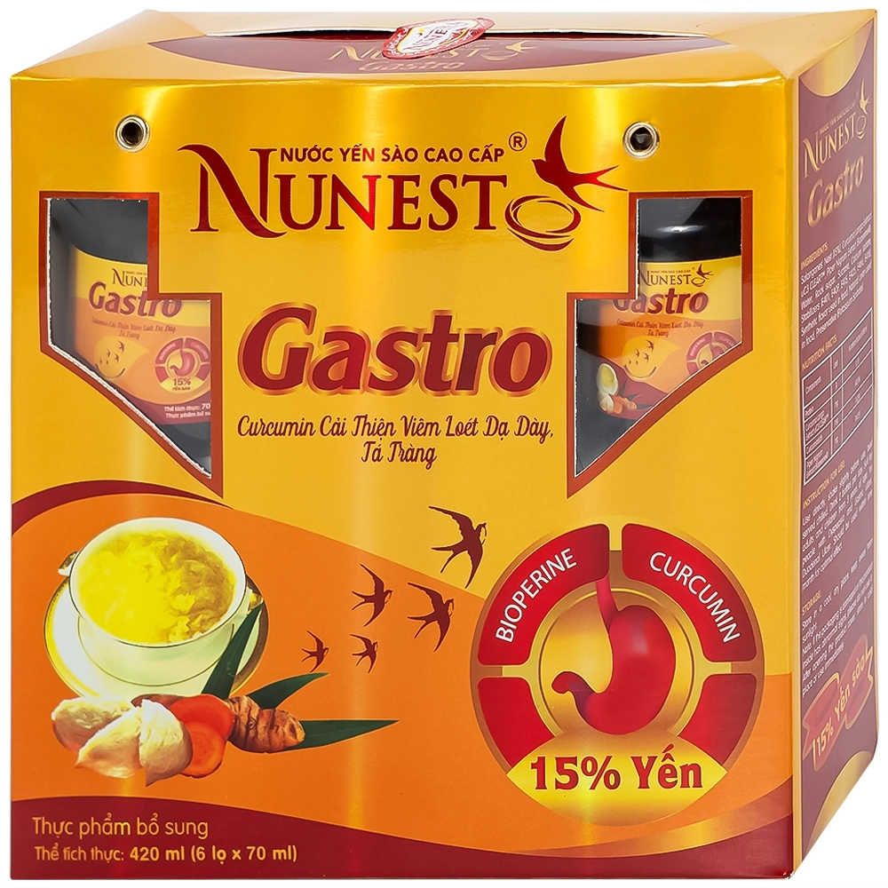 Bồi bổ cơ thể, tăng cường sức khỏe nước Yến Sào Cao Cấp Nunest 15% Gastro hộp 6 hũ x 70ml