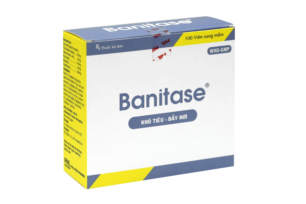 Thuốc trị đầy hơi, khó tiêu Banitase hộp 100 viên