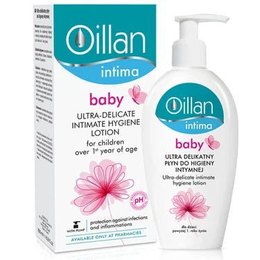Giúp vệ sinh cơ quan sinh dục ngoài cho bé gái từ 1 tuổi trở lên dung dịch vệ sinh vùng kín Oillan Intima Baby chai x 200ml