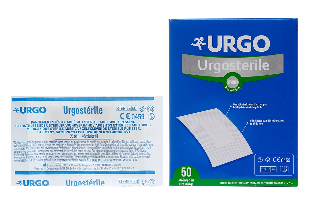 Băng gạc tiệt trùng  Urgosterile 5cm x 7cm Pad 2,5cm x 4 cm gói 50 miếng