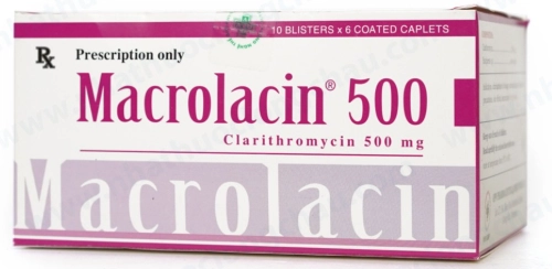 Điều trị viêm loét dạ dày - tá tràng, nhiễm khuẩn hô hấp Macrolacin 500 OPV hộp 10 vỉ x 6 viên