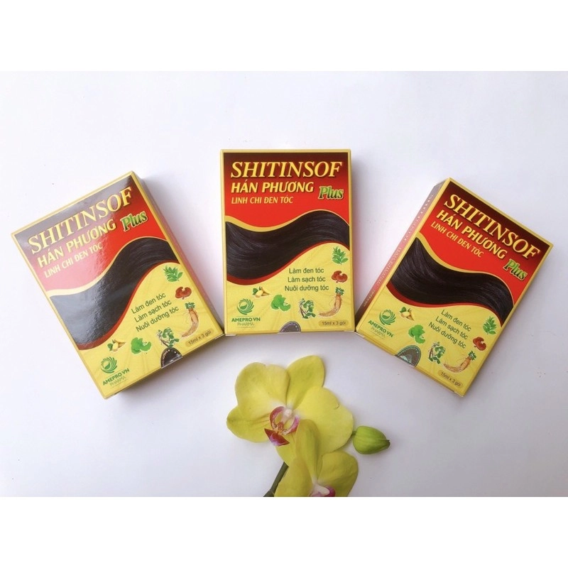 Dầu gội đen tóc SHITINSOF Hán Phương PLUS Linh Chi Đen Tóc hộp 3 gói x 15ml