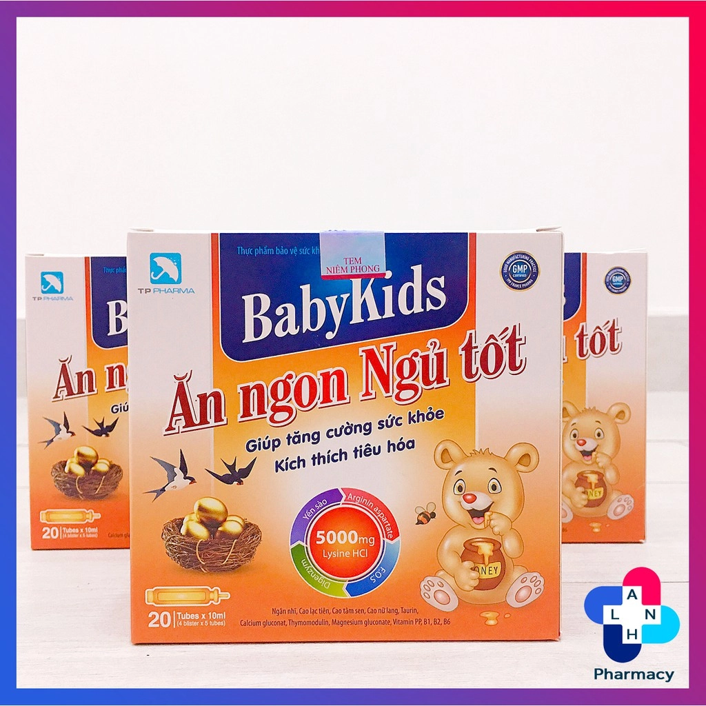 Hỗ trợ tăng cường sức khoẻ, kích thích tiêu hoá BabyKids Ăn Ngon Ngủ Tốt (TP Pharma) hộp 4 vỉ x 5 ống x 10ml