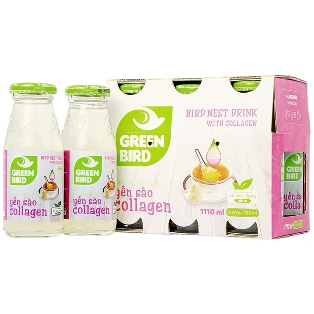 Giúp bổ sung năng lượng, dưỡng chất từ yến sào và collagen nước yến sào Collagen Greenbird hộp 6 chai x 185ml