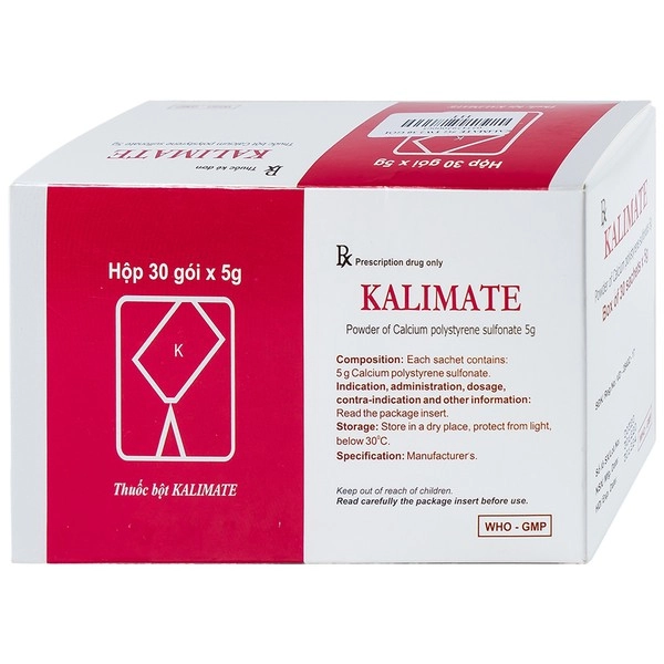 Thuốc trị tăng kali máu do suy thận Kalimate hộp 30 gói x 5g