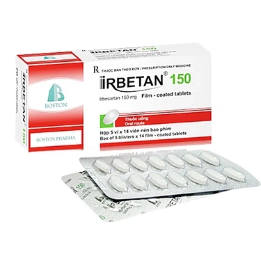 Điều trị tăng huyết áp, bệnh thận do đái tháo đường tuýp 2 Irbetan 150 Boston hộp 5 vỉ x 14 viên