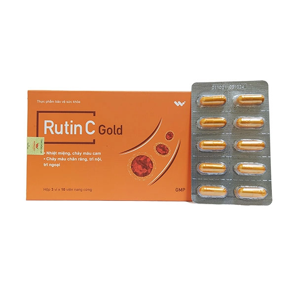 Viên uống hỗ trợ nhiệt miệng, chảy máu chân răng Rutin C Gold (DP Hưng Việt) hộp 3 vỉ x 10 viên nang cứng