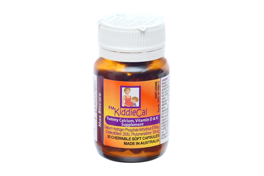Thuốc bổ sung canxi, vitamin D PM KiddieCal lọ 30 viên