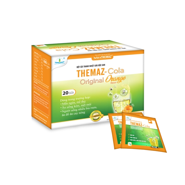 Bột sủi thanh nhiệt giải độc gan Themaz - cola Original Cam (Vị Cam) hộp 30 gói x 7g