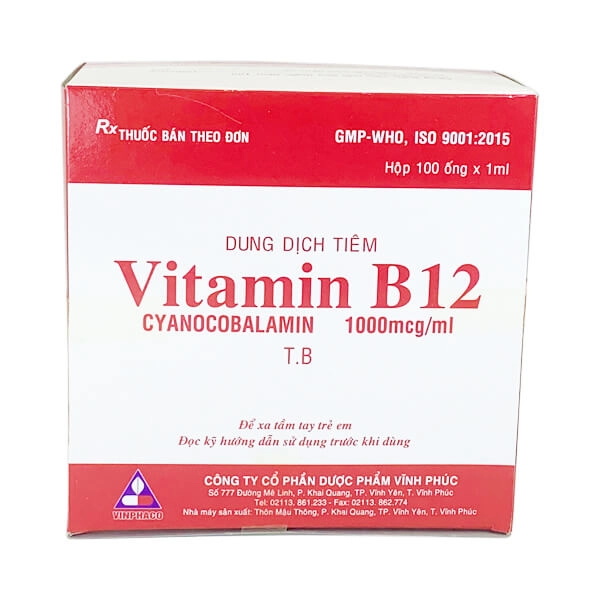 Dung dịch tiêm Vitamin B12 1000mcg/ml (Vĩnh Phúc) hộp 100 ống x 1ml