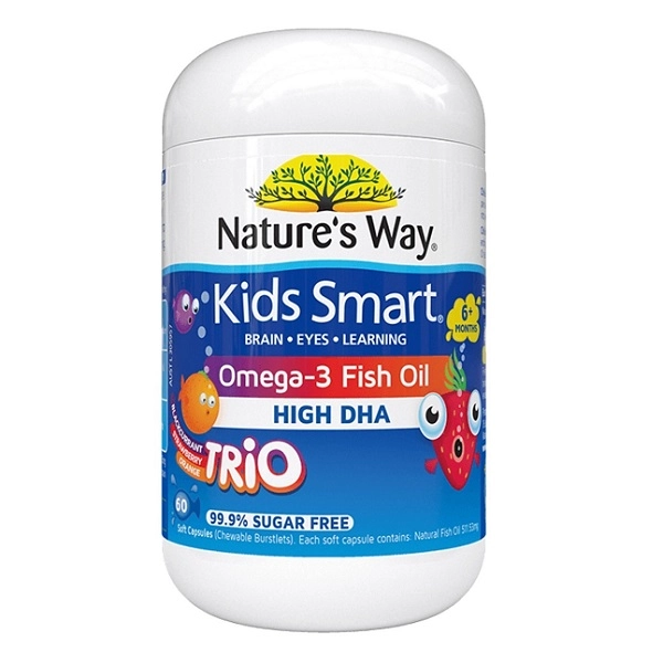Viên nhai hình cá Nature’s Way Kids Smart Omega-3 Fish Oil High DHA Trio lọ 50 viên