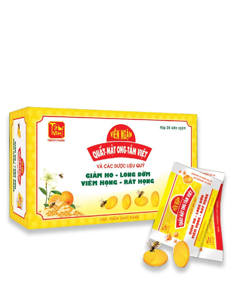 Viên ngậm QUẤT MẬT ONG TÂM VIỆT hộp 2 gói x 12 viên