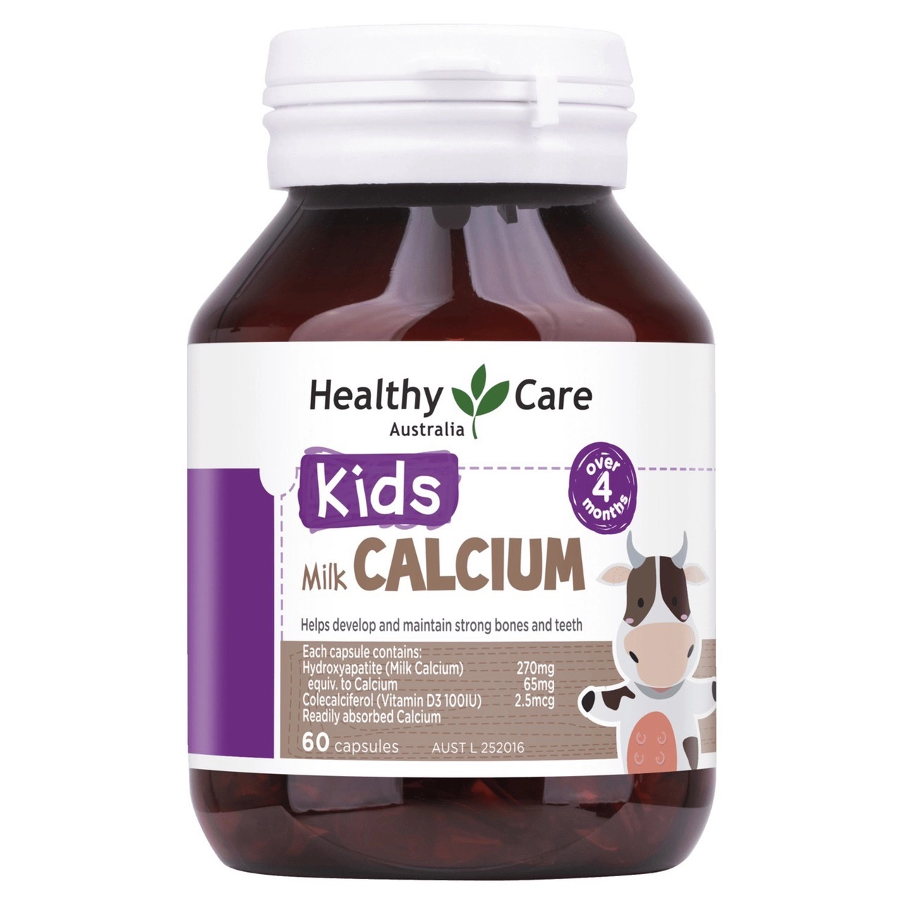 Hỗ trợ xương răng chắc khỏe Kids Milk CALCIUM (Healthy Care) lọ 60 viên nang cứng