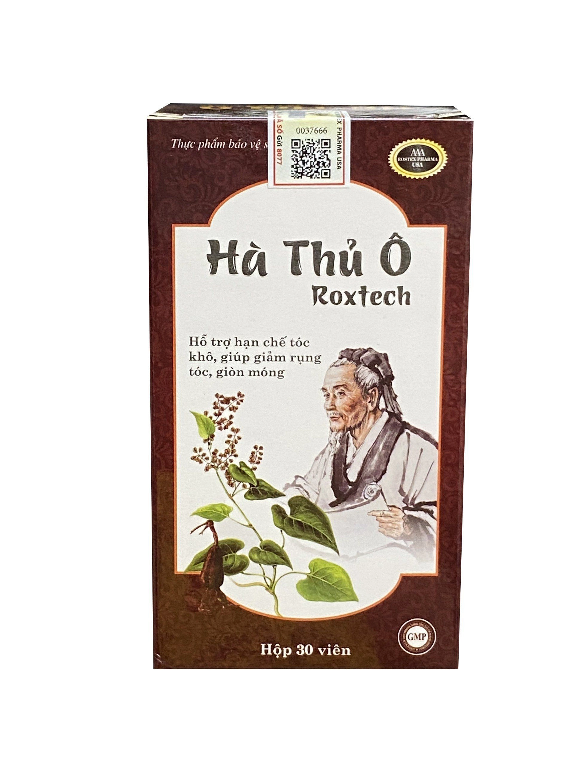 Hỗ trợ hạn chế tóc khô, giảm rụng tóc Hà Thủ Ô Rotech hộp 1 lọ 30 viên