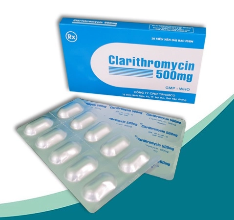 Thuốc kháng sinh Clarithromycin 500mg Tipharco hộp 10 viên