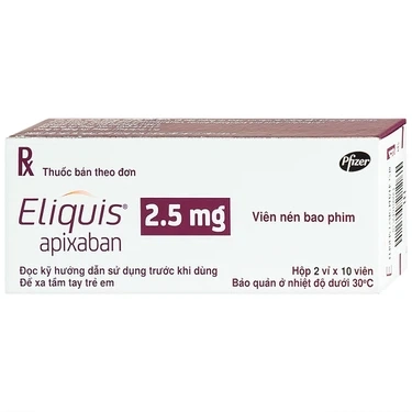 Phòng ngừa biến cố thuyên tắc huyết khối tĩnh mạch, đột quỵ Eliquis 2.5mg Pfizer hộp 2 vỉ x 10 viên