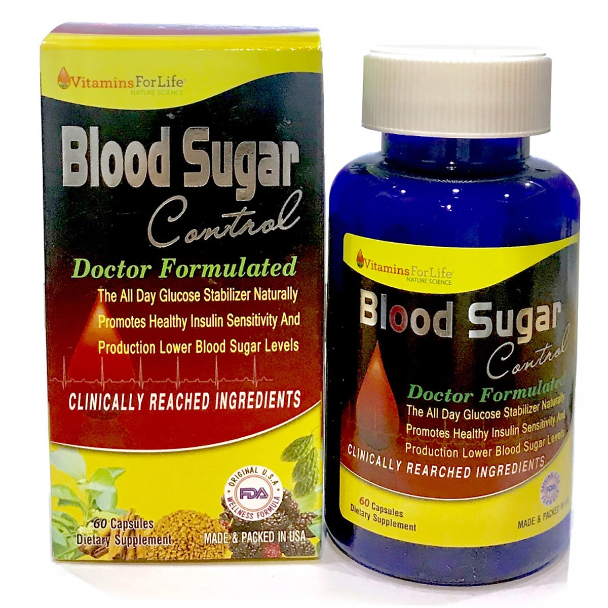 Viên uống hỗ trợ ổn định đường huyết  Blood Sugar Control (Vitamins For Life) hộp 1 lọ 60 viên