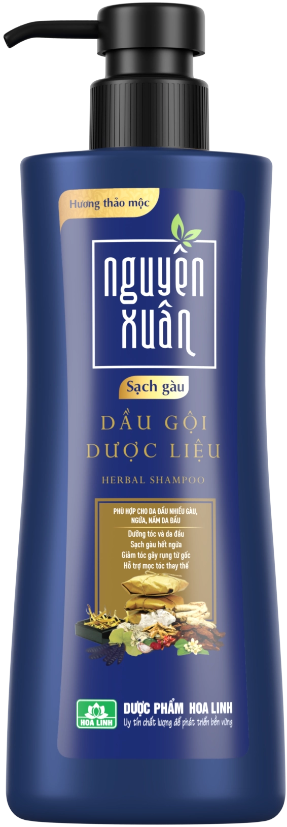 Dầu gội dược liệu Nguyên Xuân sạch gàu hương thảo mộc (màu xanh dương) hộp 1 chai 250ml