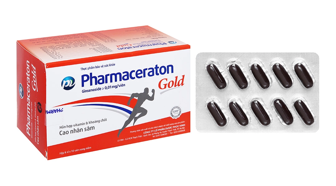 Hỗn hợp vitamin và khoáng chất, cao nhân sâm Pharmaceraton Gold PV hộp 6 vỉ x 10 viên