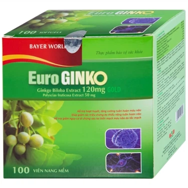 Hỗ trợ hoạt huyết Euro Ginko Gold HD Pharma hộp 10 vỉ x 10 viên