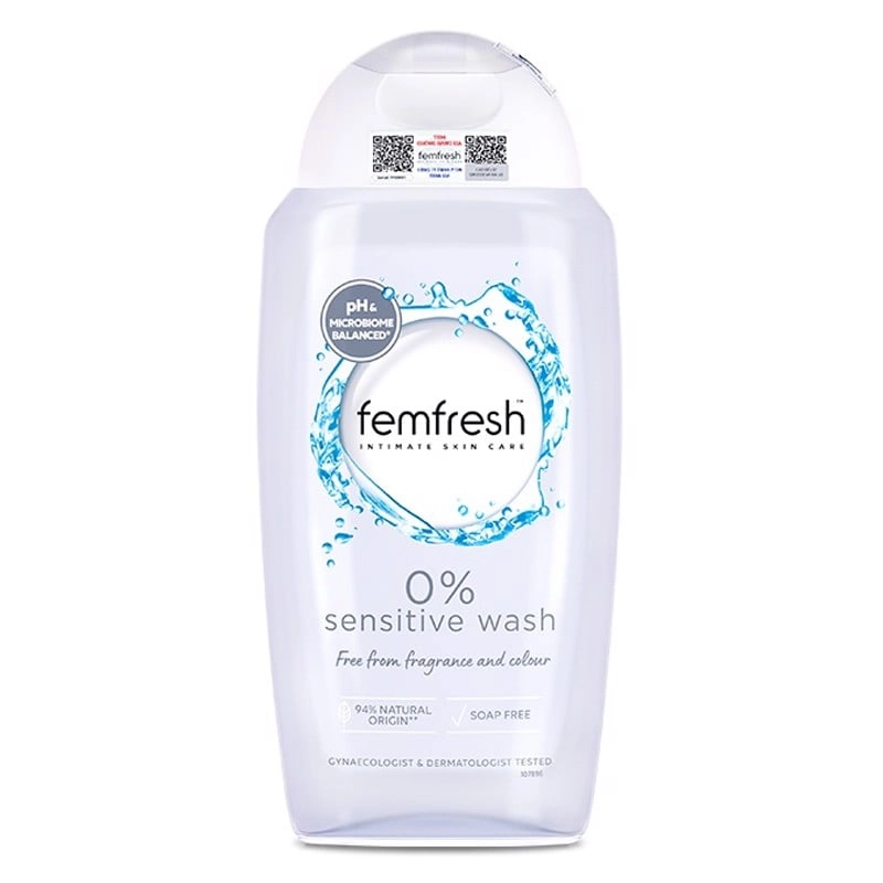Dung dịch vệ sinh phụ nữ dành cho da nhạy cảm  Femfresh 0% sensitive wash chai 250ml