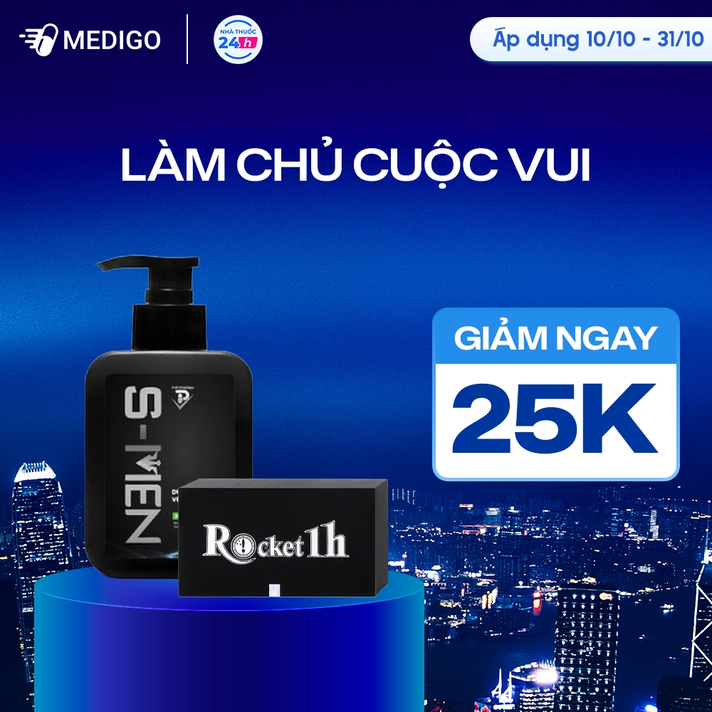[MUA 2 GIẢM 25K] Combo Dung dịch vệ sinh nam giới S-Men hộp 1 chai 150ml + Viên uống tăng cường sinh lý nam giới Rocket 1h hộp 6 viên