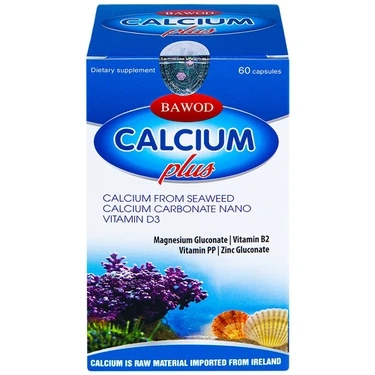 Bổ sung canxi, vitamin D3 giúp răng, xương chắc khỏe Bawod Calcium Plus hộp 1 lọ 60 viên