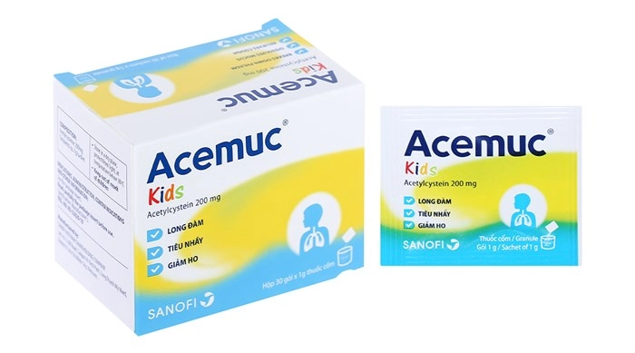 Thuốc cốm long đàm, tiêu nhầy, giảm ho Acemuc Kids 200mg hộp 30 gói x 1g