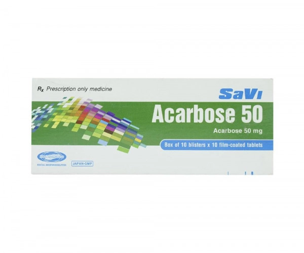 Thuốc trị tiểu đường SaVi Acarbose 50 hộp 10 vỉ x 10 viên