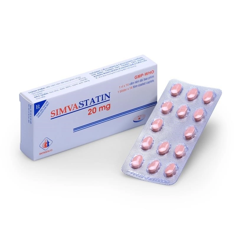 Thuốc hạ mỡ máu Simvastatin 20mg DOMESCO hộp 1 vỉ x 14 viên