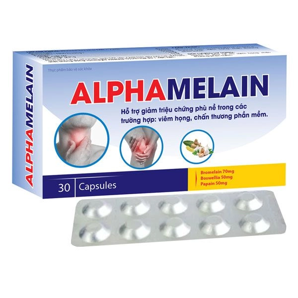 Hỗ trợ giảm triệu chứng phù nề ALPHAMELAIN hộp 3 vỉ x 10 viên nang cứng