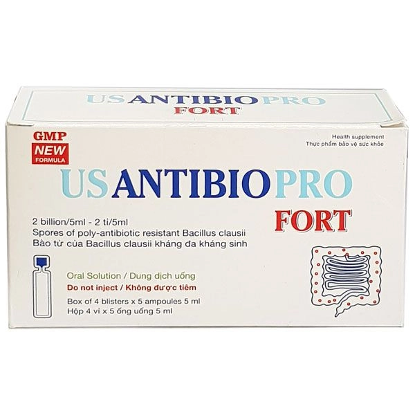Men vi sinh US ANTIBIO PRO FORT hộp 4 vỉ x 5 ống 5ml