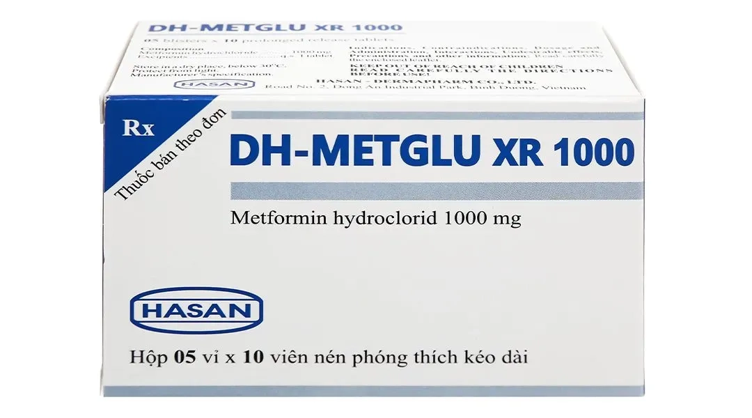 Thuốc trị tiểu đường D-H Metglu XR 1000 hộp 5 vỉ x 10 viên