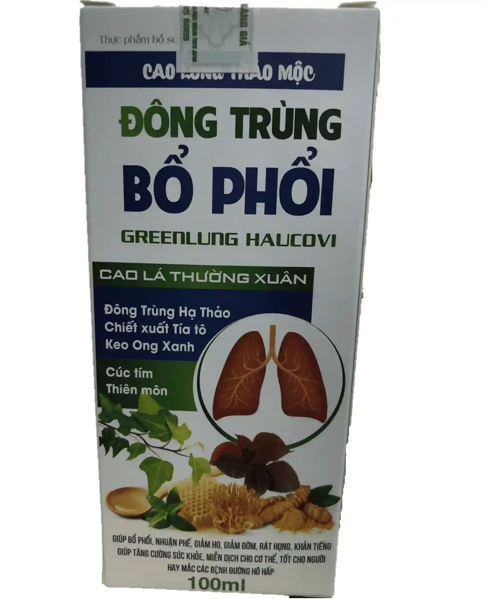 Cao lỏng thảo mộc Đông Trùng Bổ Phổi Greenlung Haucovi (hộp trắng) hộp 1 chai 100ml