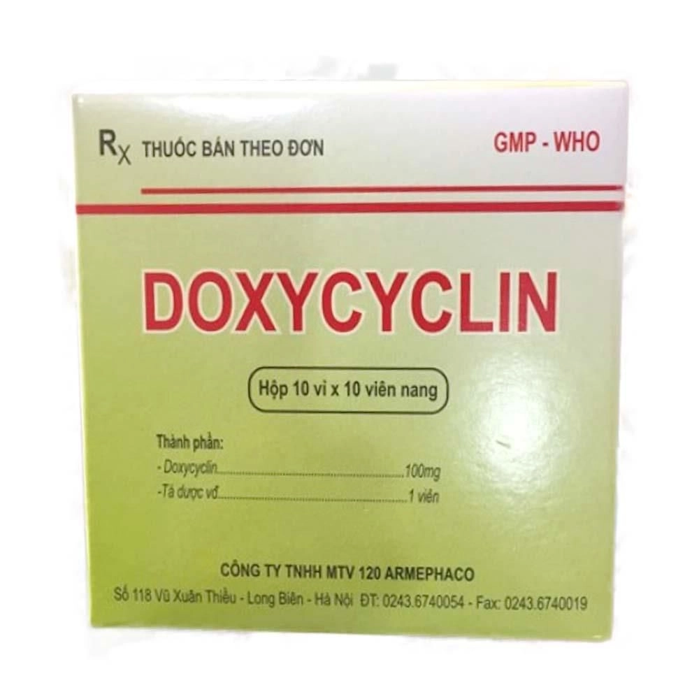 Thuốc kháng sinh Doxycyclin Armephaco hộp 10 vỉ x 10 viên nang cứng
