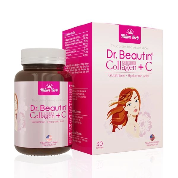 Viên uống hỗ trợ chậm quá trình lão hóa Dr. Beautin Super Collagen +C hộp 1 lọ 30 viên 