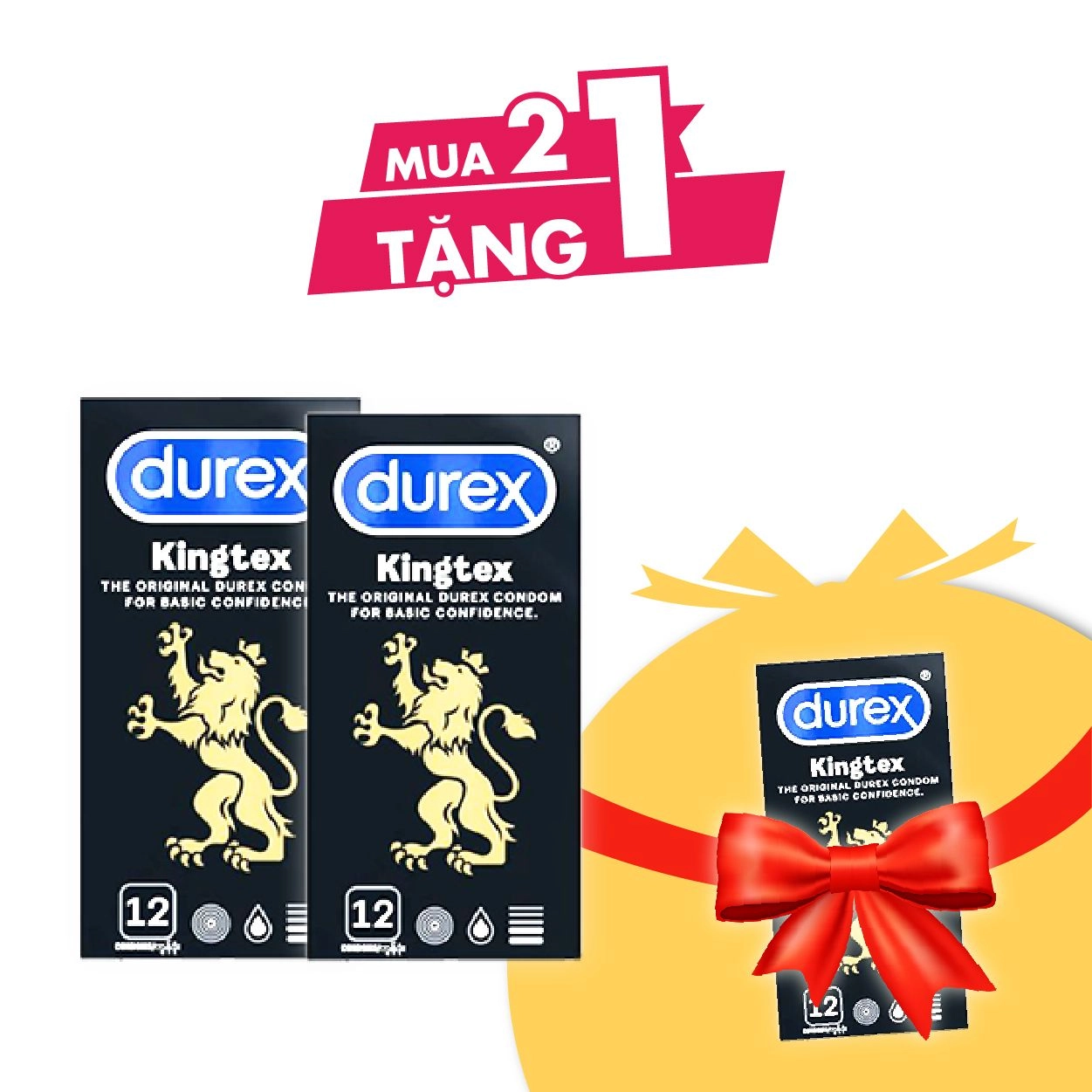 Combo 2 hộp bao cao su Durex Kingtex - Size nhỏ 49mm, ôm sát 12 cái tặng 1 hộp