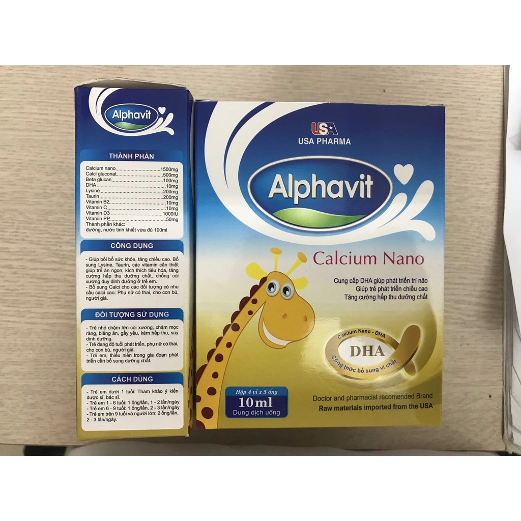 Dung dịch uống bổ sung calci và vitamin cho trẻ nhỏ ALPHAVIT Calcium Nano DHA hộp 20 ống