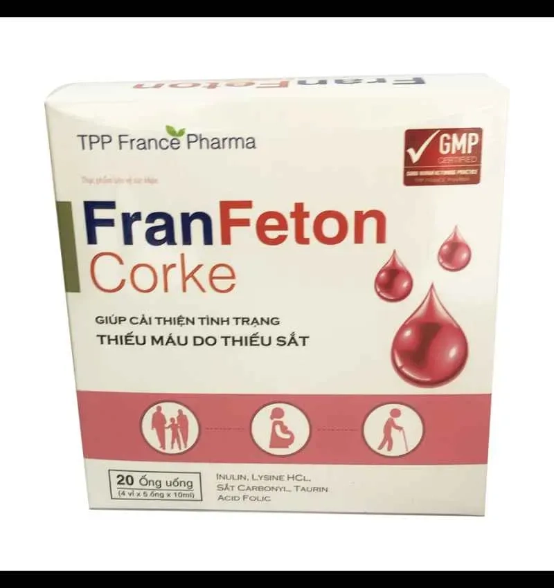 Cải thiện tình trạng thiếu máu do thiếu sắt FranFeton Corke hộp 4 vỉ x 5 ống x 10ml