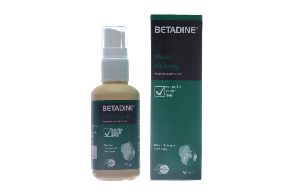 Thuốc xịt họng trị viêm họng Betadine hộp 1 chai 50ml