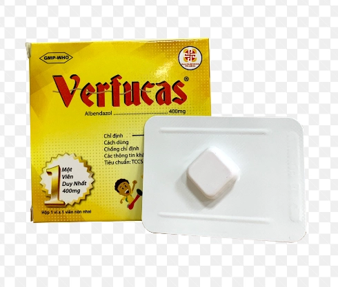 Thuốc tẩy giun Verfucas hộp 1 vỉ x 1 viên nhai