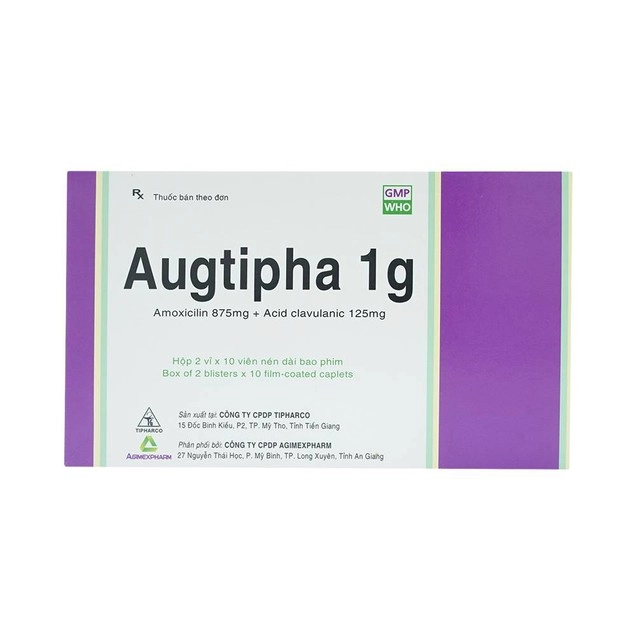 Thuốc kháng sinh Augtipha 1g Tipharco hộp 2 vỉ x 10 viên