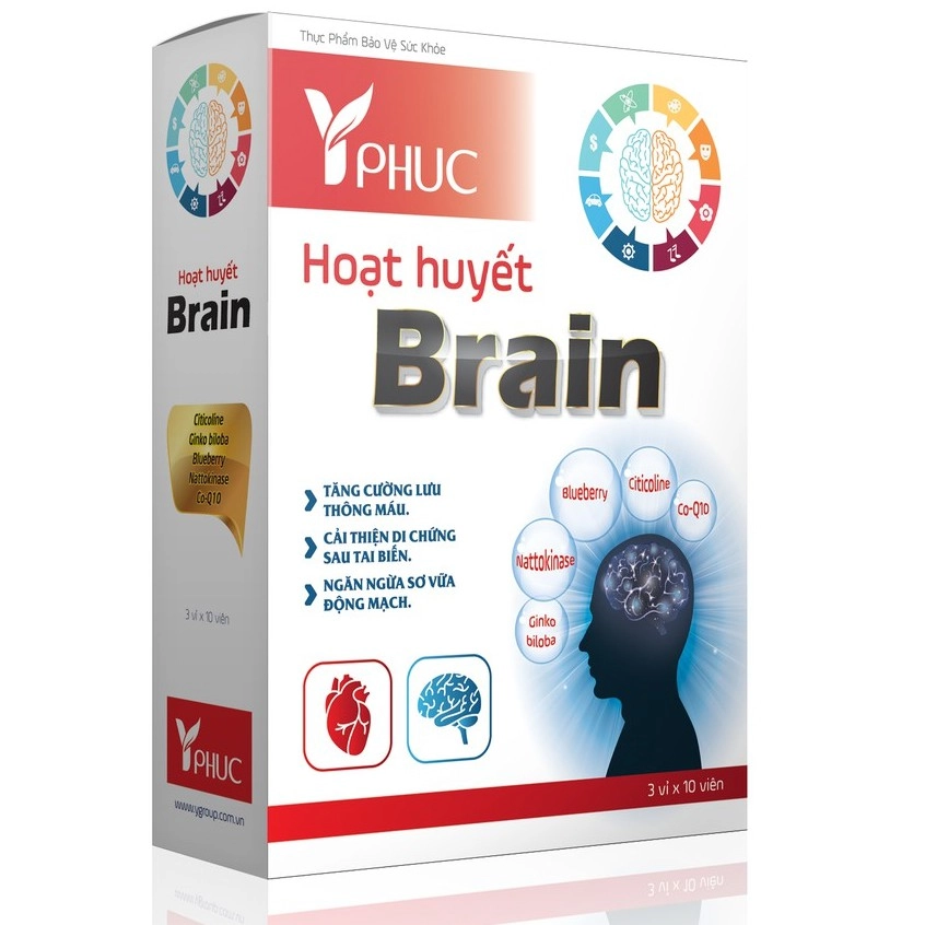 Thực phẩm bảo vệ sức khỏe Hoạt Huyết Brain PS Y Phúc hộp 3 vỉ x 10 viên
