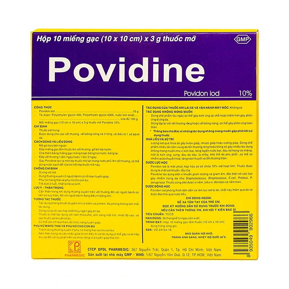 Gạc POVIDINE  hộp 10 miếng 10x10 cm