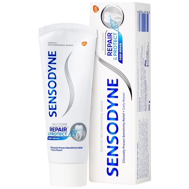 Giảm ê buốt răng, cơ chế phục hồi sâu kem đánh răng Sensodyne Repair And Protect Deep Repair Whitening hộp 1 tuýp 100g