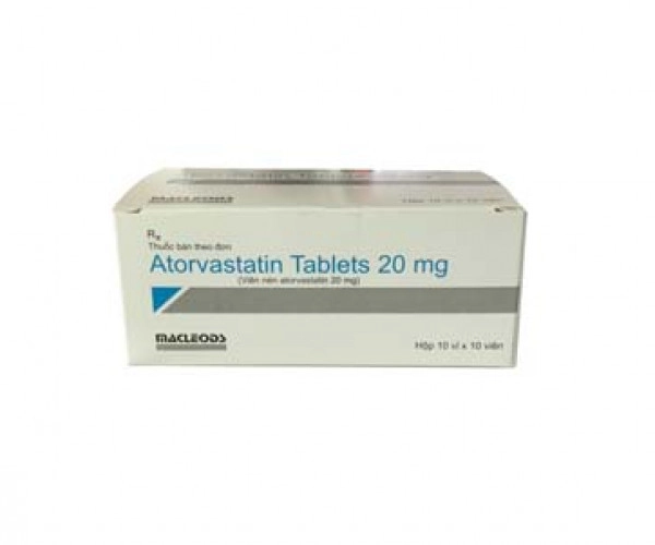 Thuốc điều trị tăng cholesterol máu Atorvastatin 20mg Macleods hộp 10 vỉ x 10 viên nén bao phim